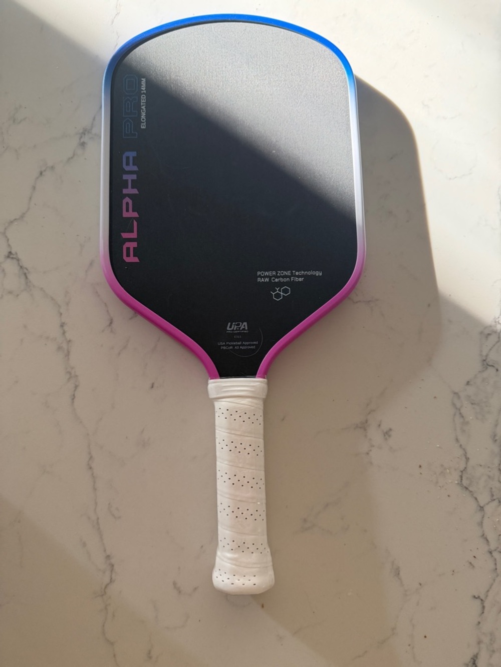 ALPHA PRO Pickleball Paddle in Black with Blue & Pink Trim